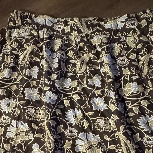 LOFT Skirt Womens L Linen Blend Pockets Pull On Elastic Floral Black Blue Green - Picture 4 of 8